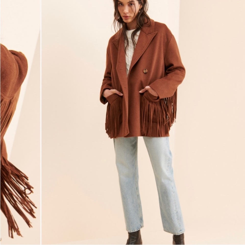Line & Dot Jenny Double Breasted Brown Fringe Coat